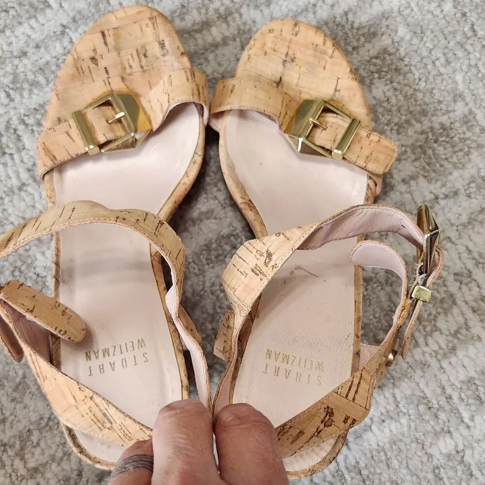 Stuart Weitzman Twofer platform wedge sandals cork size 8 - Picture 10 of 12